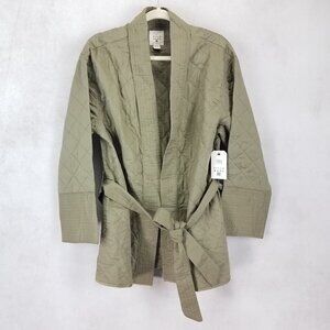 NEW Billabong Size L Piece Out quilted belted longline Jacket in Sage Green